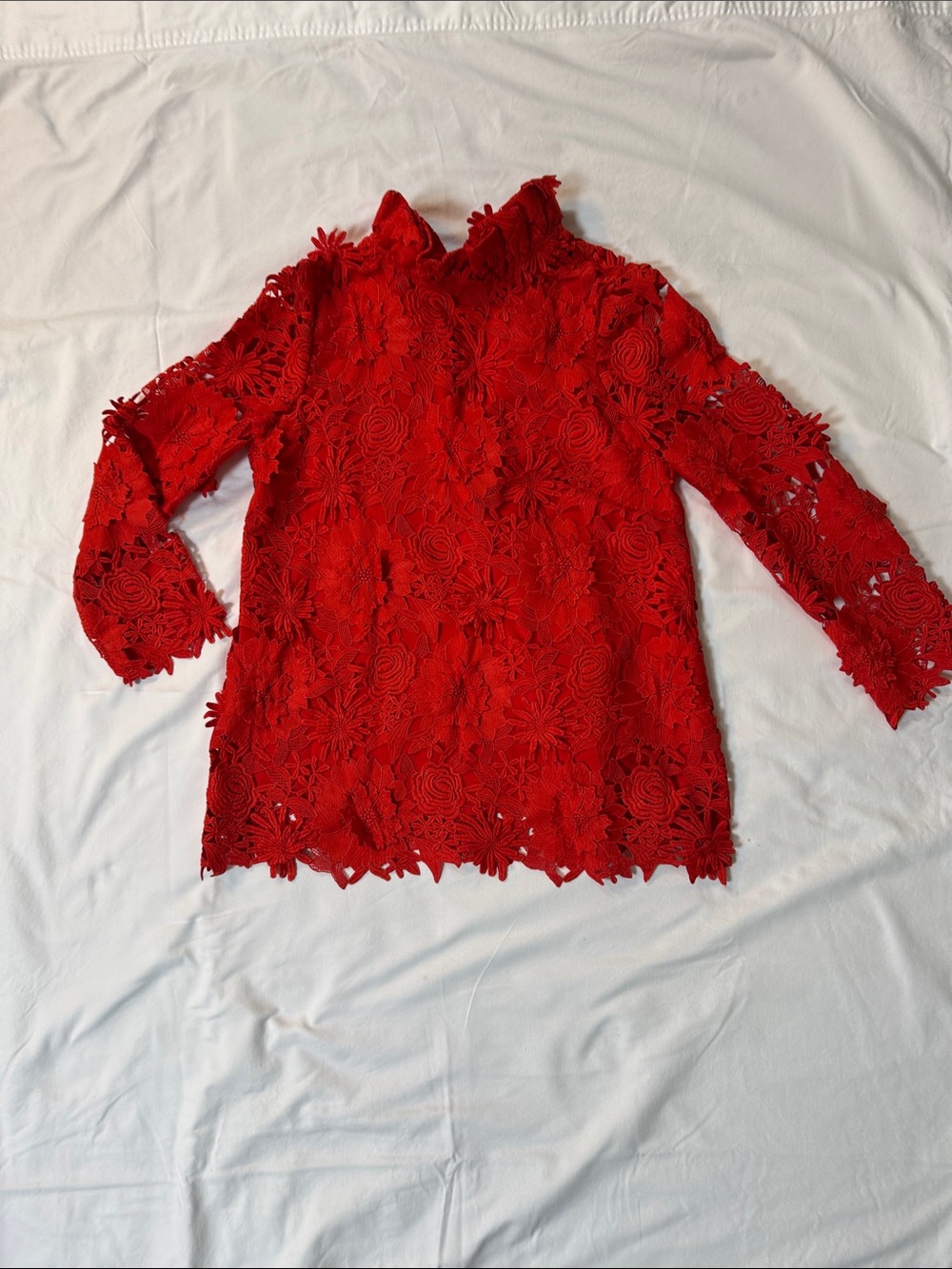 Tuckernuck Red Floral Lace Long-Sleeve Blouse